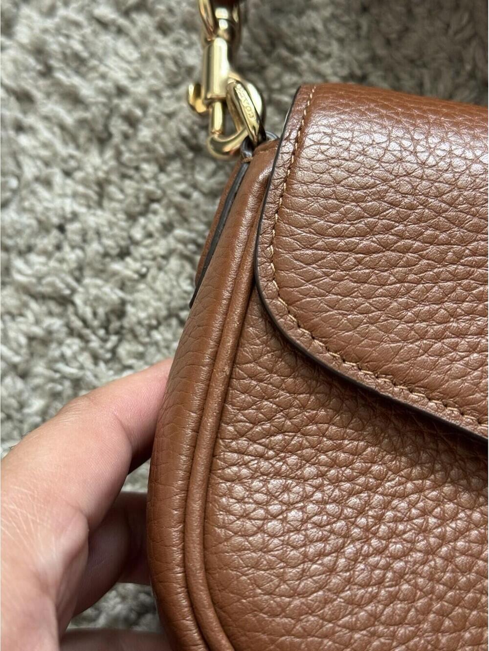 Coach Amelia Small Saddle Bag Pebbled Leather Tan Brown Crossbody - Picture 2 of 9